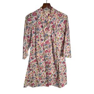 April Cornell Floral Button Down Mini Shirt Dress Sz Medium Prairie 100% Cotton